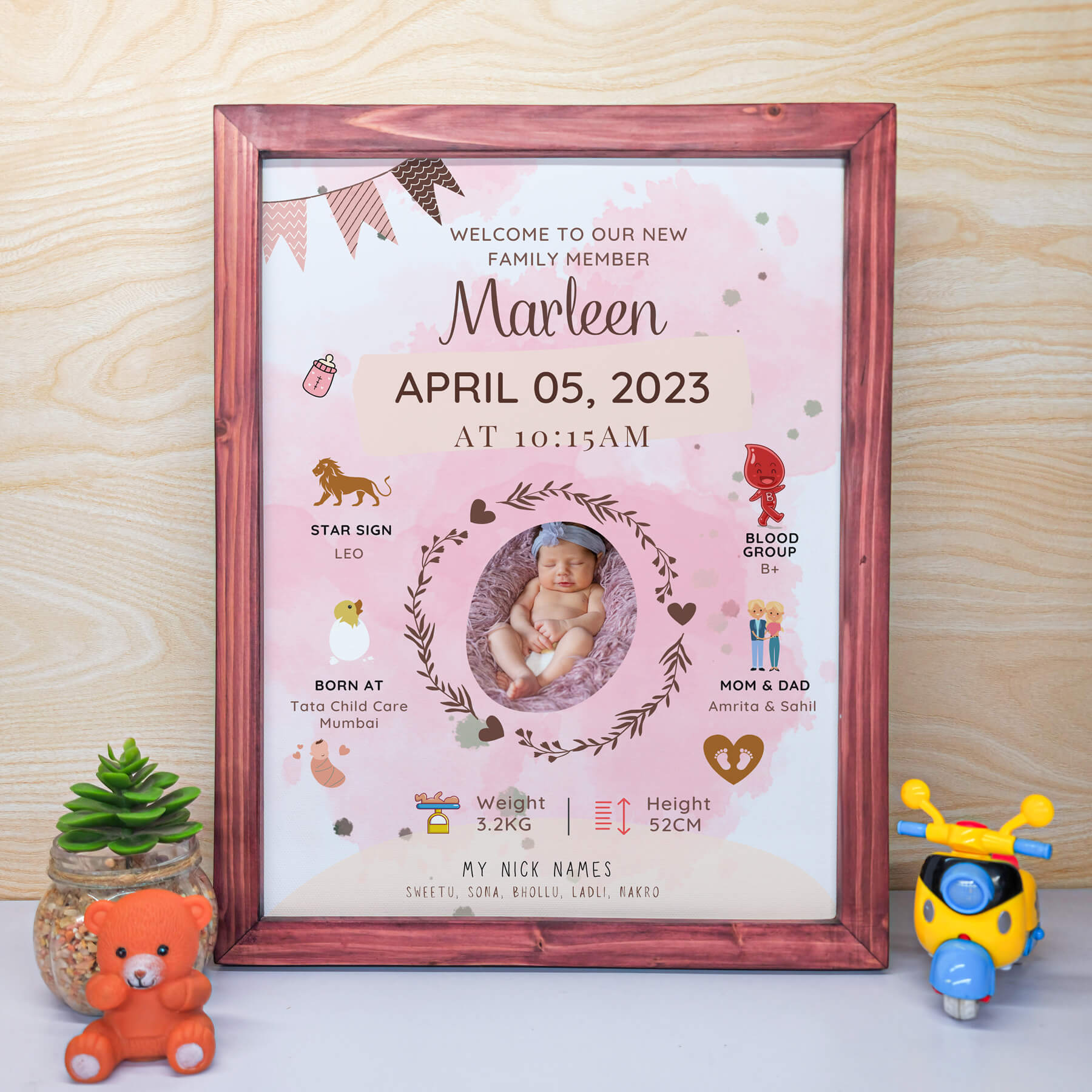 Baby Bio Frame, Baby Birthday Gift, newborn photo frame