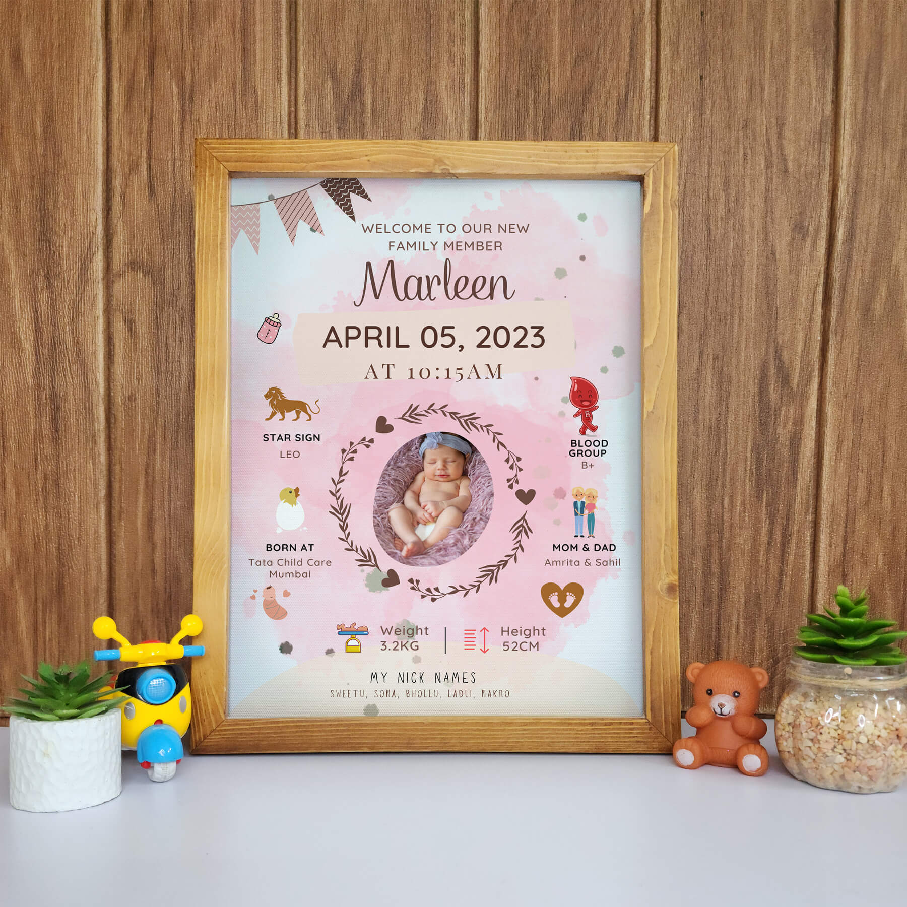 Baby Bio Frame, Baby Birthday Gift, newborn photo frame