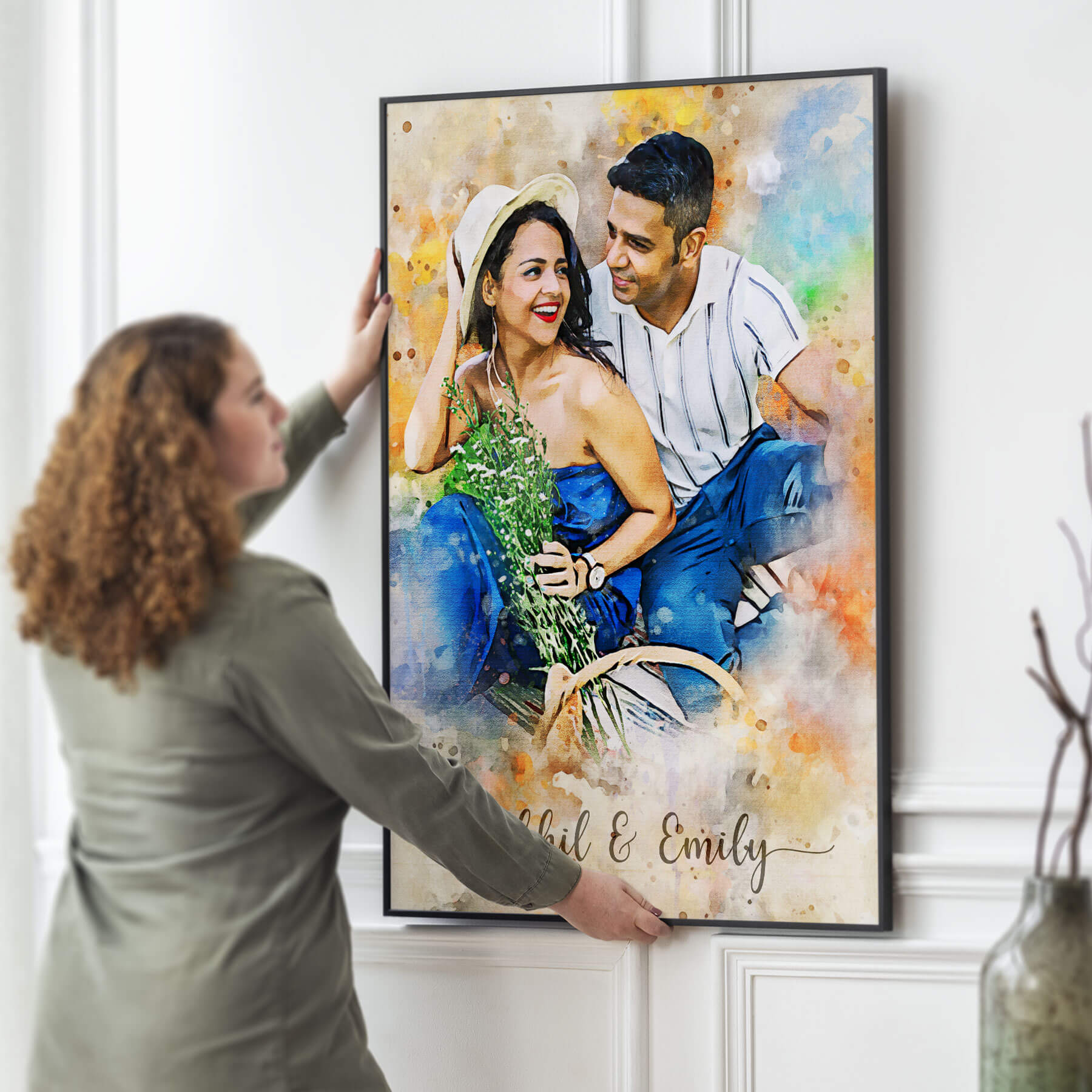 Watercolor Digital Portrait Photo Framed Print