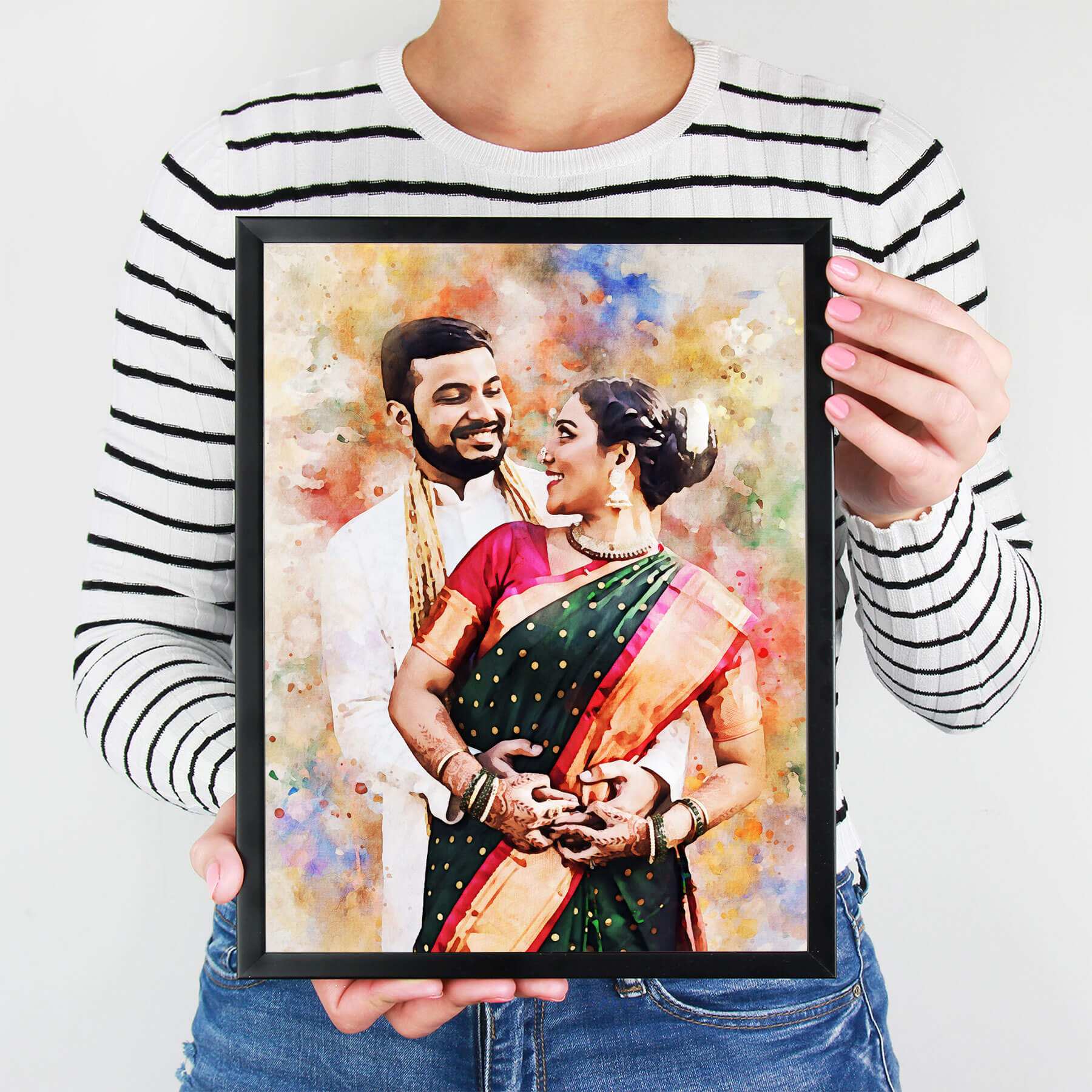 Watercolor Digital Portrait Photo Framed Print