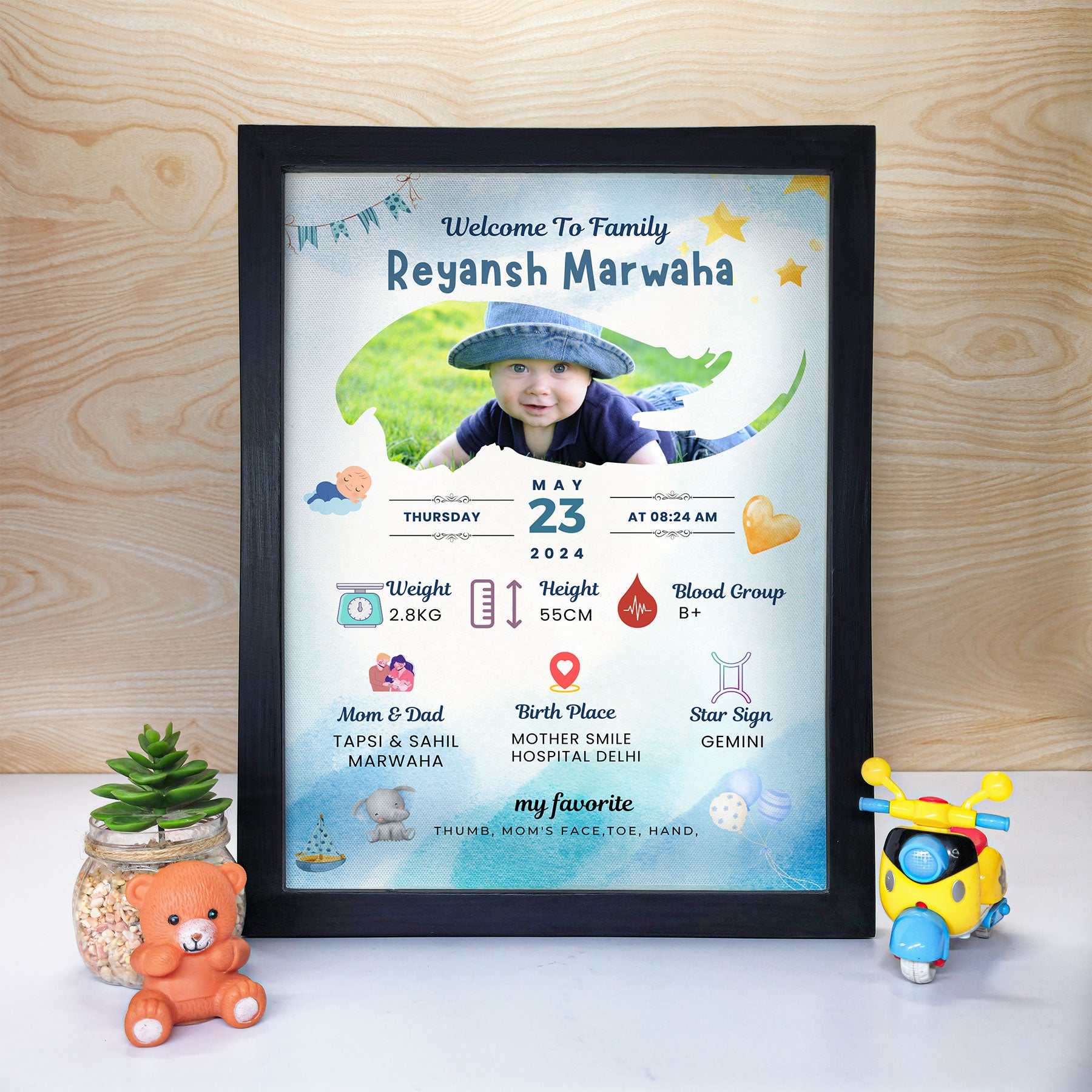 Newborn Arrival Announcement Bio Frame