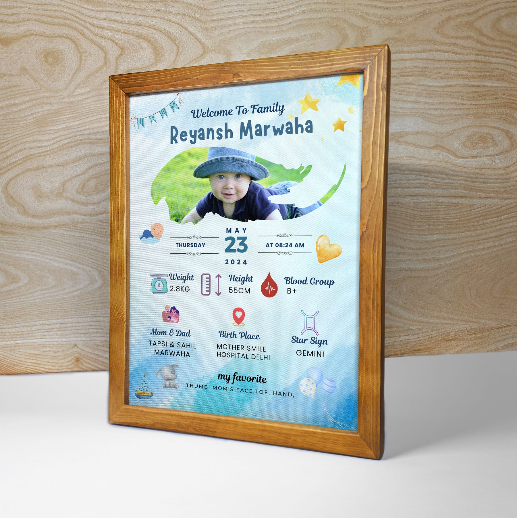 Newborn Arrival Announcement Bio Frame