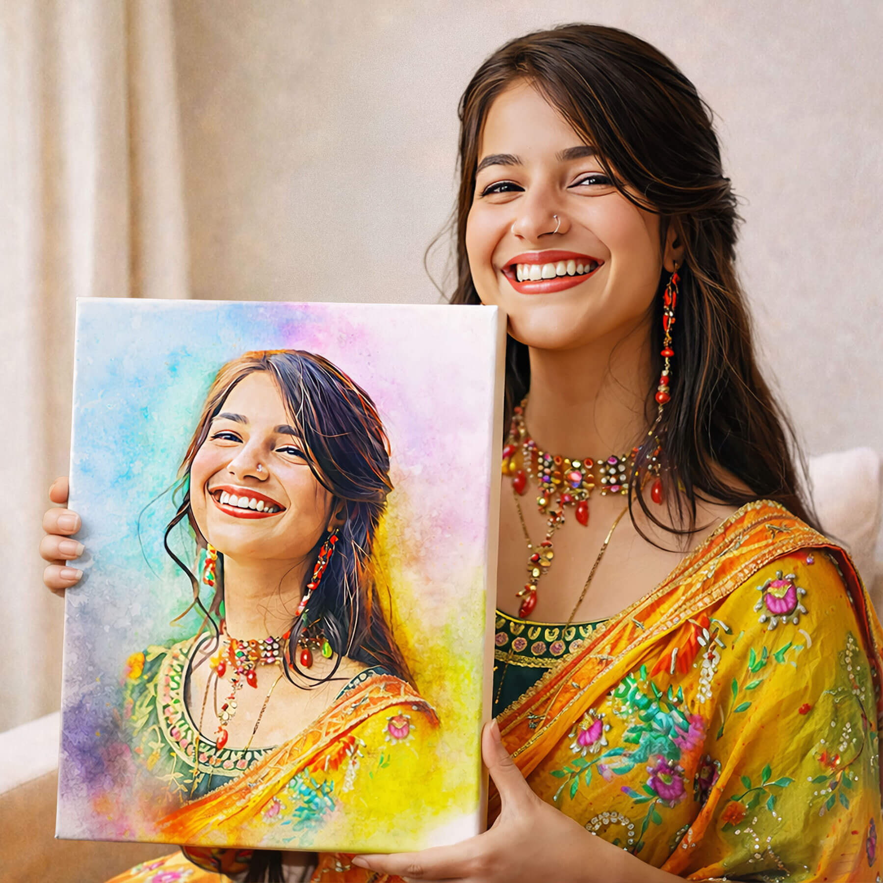 Watercolor Digital Portrait Canvas Painting