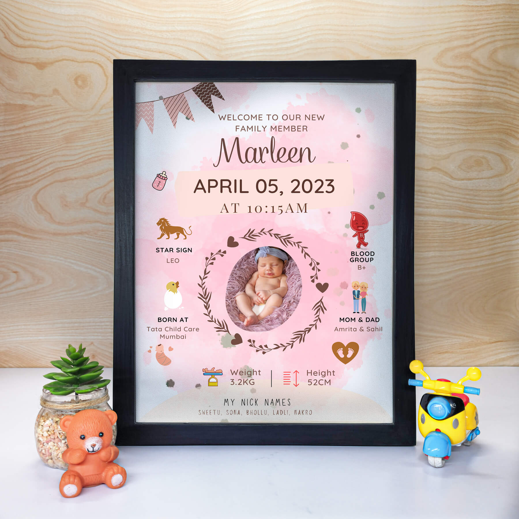 Baby Bio Frame, Baby Birthday Gift, newborn photo frame