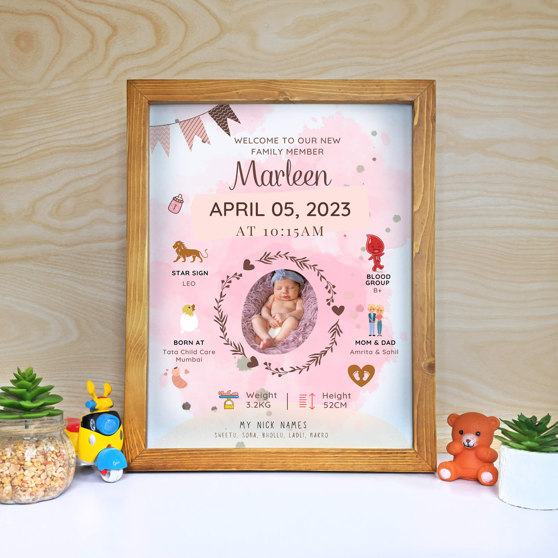 Baby Bio Frame, Baby Birthday Gift, newborn photo frame