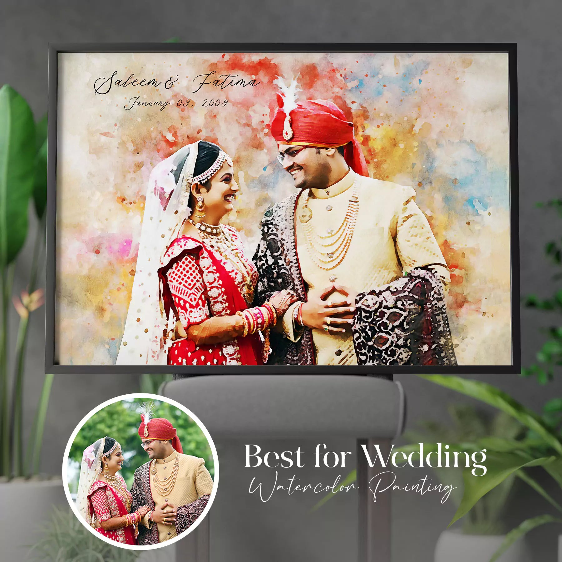 Watercolor Digital Portrait Photo Framed Print