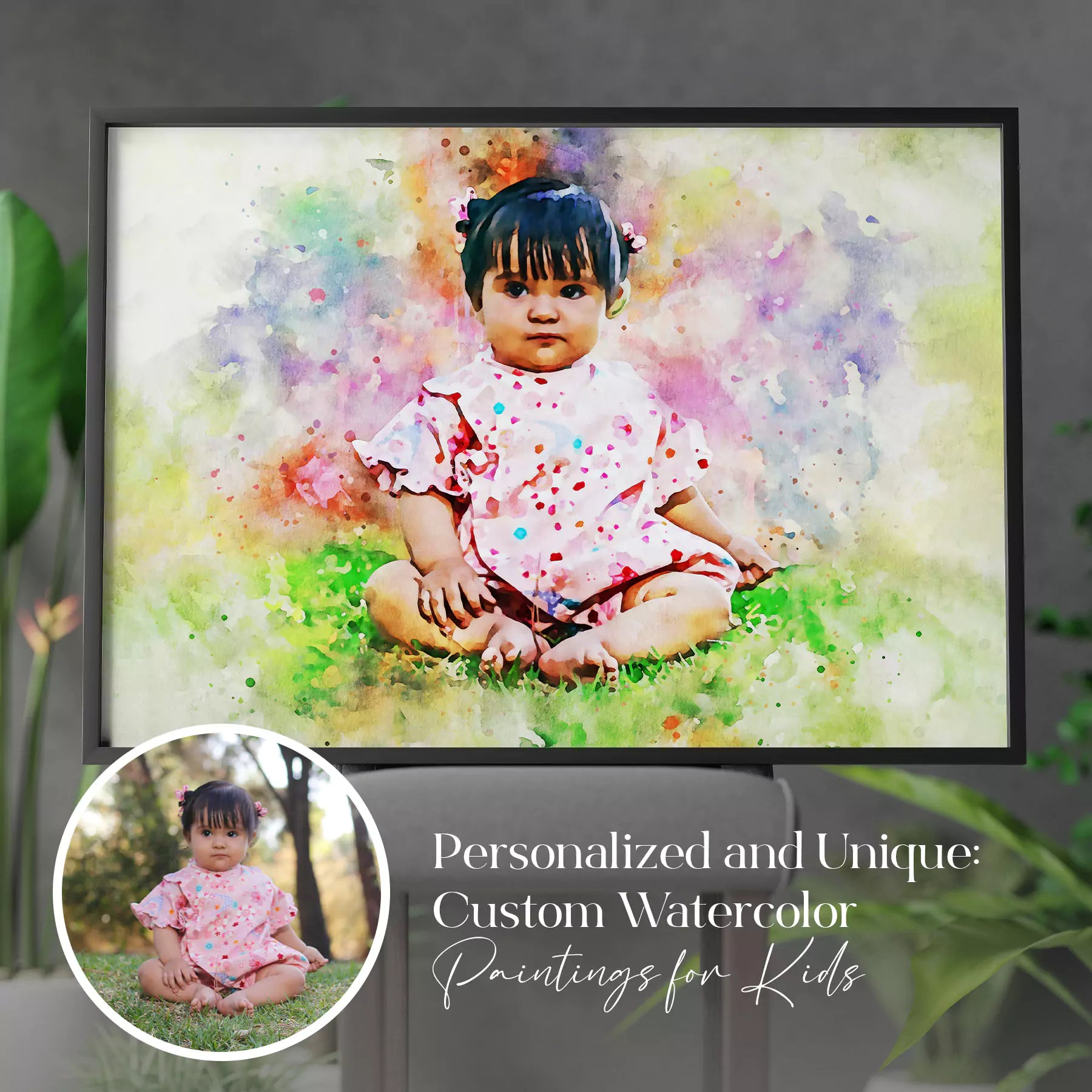Watercolor Digital Portrait Photo Framed Print