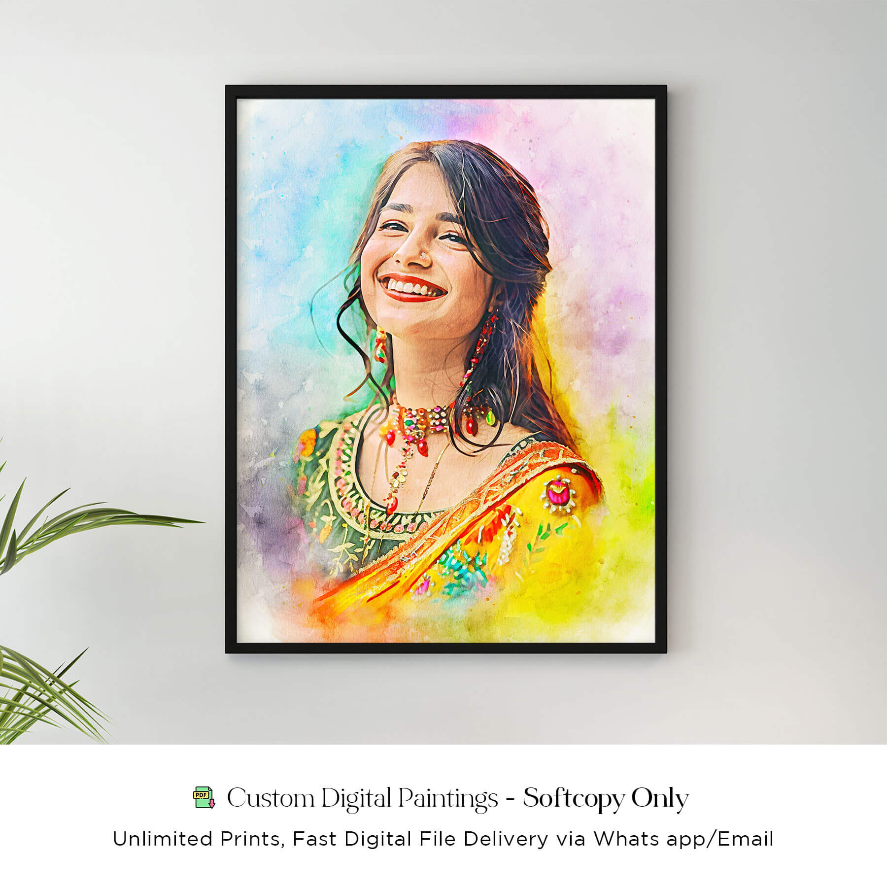 Watercolor Digital Portrait Photo Framed Print